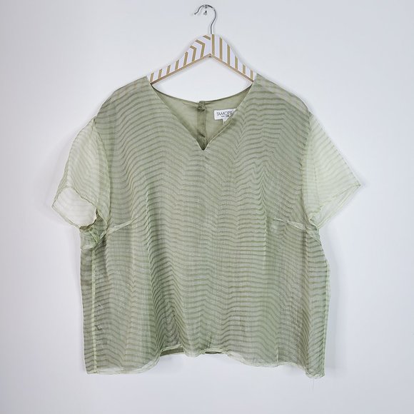 Tamotsu Tops - TAMOTSU Women's Plus Green Stripe Short Sleeve V Neck Blouse Top NWT Size 22W